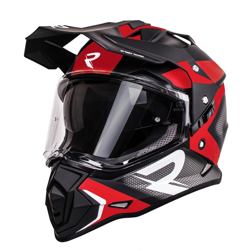Casca moto enduro Street Racer Tracker negru-alb-roșu lichidare