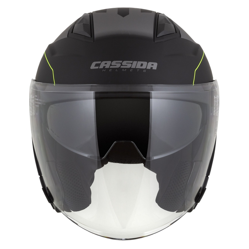 Cassida Jet Tech Roxor cască de motocicletă deschisă negru-gri-galben-fluo mată lichidare