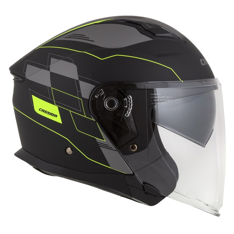 Cassida Jet Tech Roxor cască de motocicletă deschisă negru-gri-galben-fluo mată lichidare