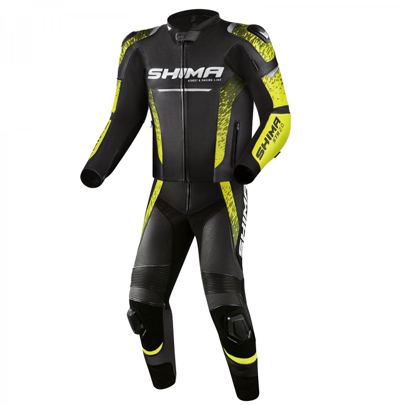 Costum moto Shima STR 2.0 negru-galben fluo
