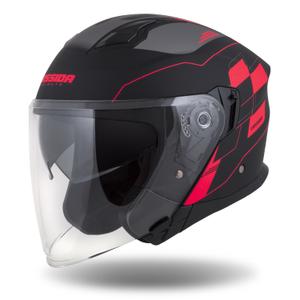Cassida Jet Tech Roxor cască de motociclist deschisă negru-gri-fluo roșu mat