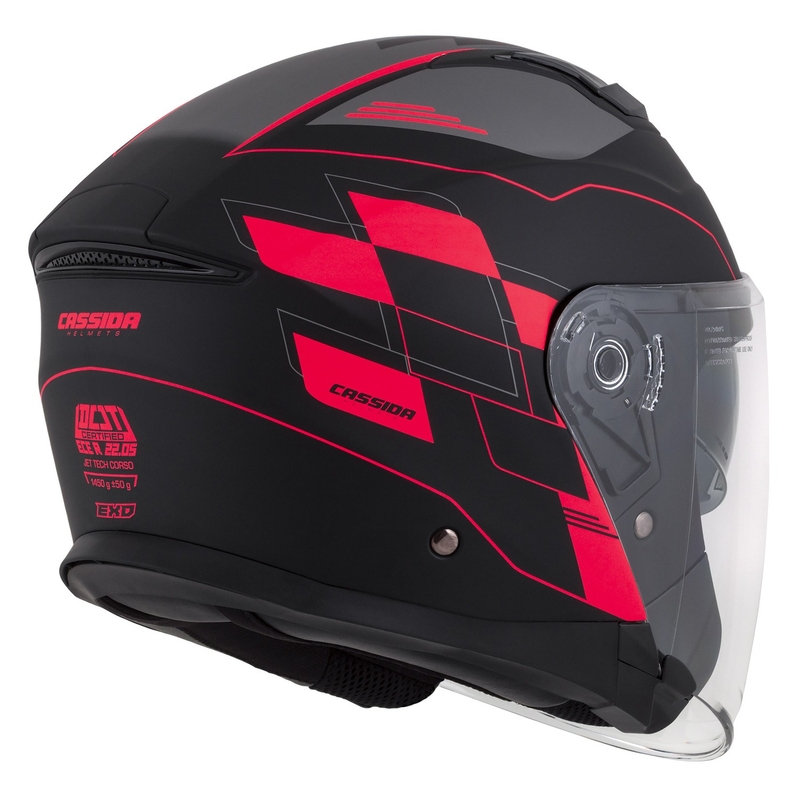 Cassida Jet Tech Roxor cască de motociclist deschisă negru-gri-fluo roșu mat