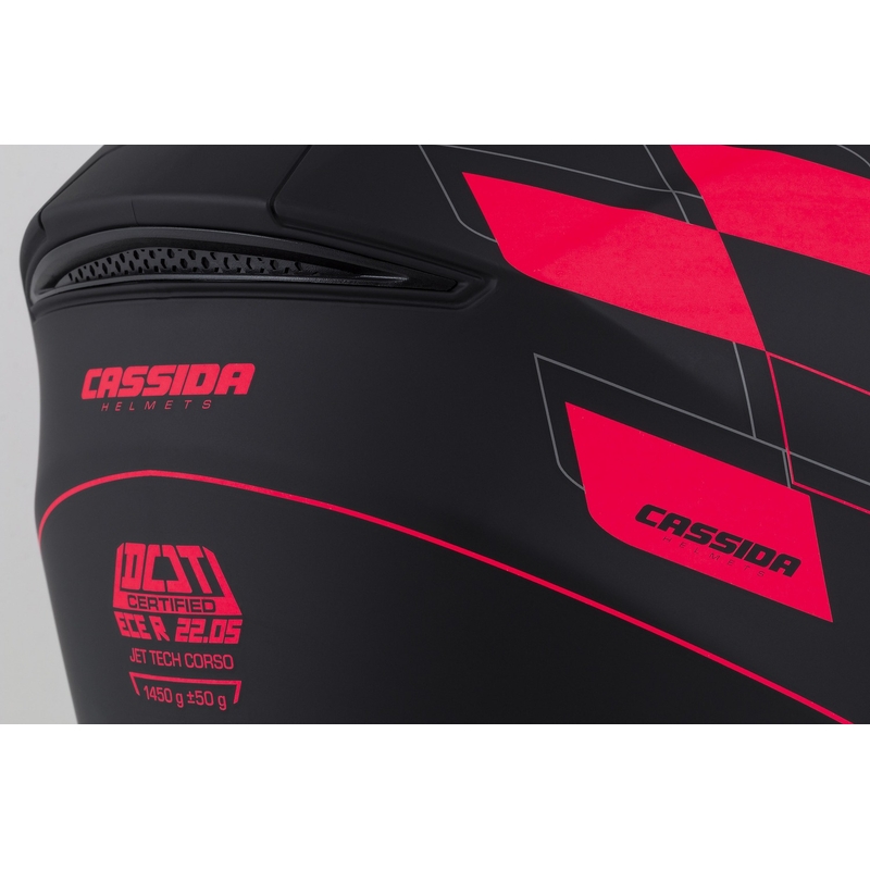 Cassida Jet Tech Roxor cască de motociclist deschisă negru-gri-fluo roșu mat