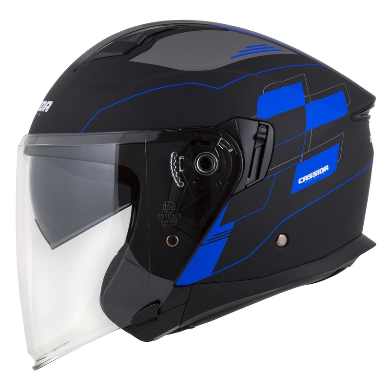 Cască de motocicletă Cassida Jet Tech Roxor Black-Grey-Blue Matte Open Moto Helmet