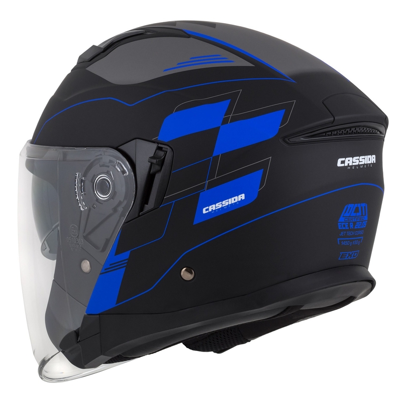 Cască de motocicletă Cassida Jet Tech Roxor Black-Grey-Blue Matte Open Moto Helmet