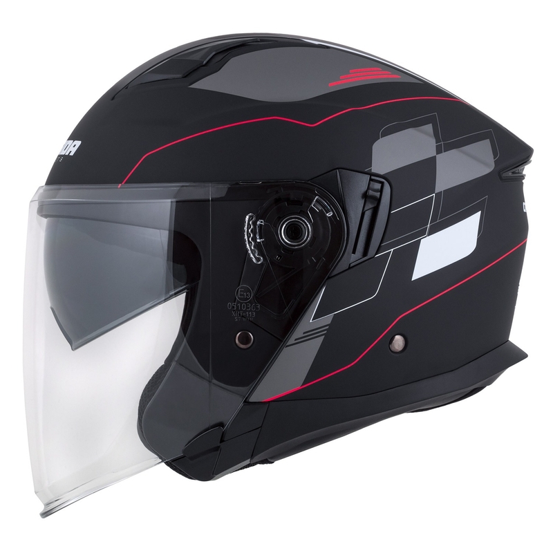 Cască de motocicletă Cassida Jet Tech Roxor Black-Red-Grey Open Moto Helmet