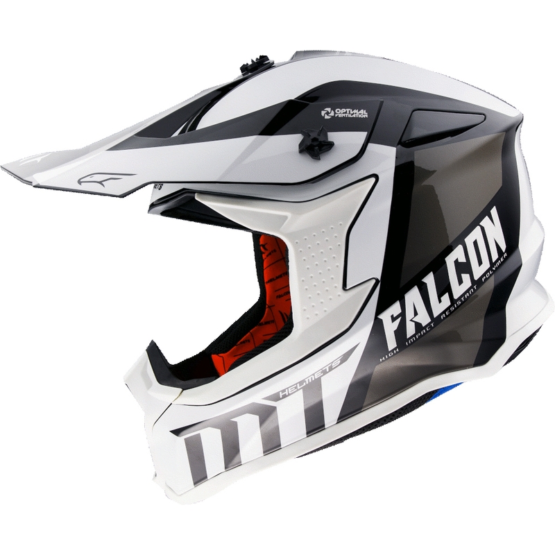 MT Falcon Warrior cască de motocross alb-negru
