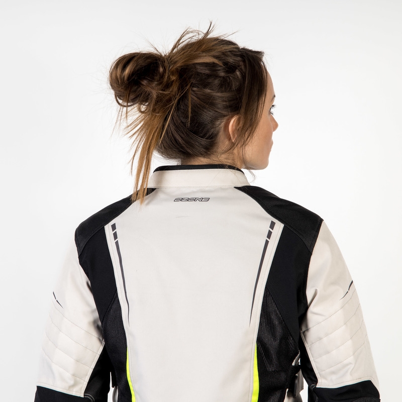 Geaca de motocicletă pentru femei Ozone Flow Black-Gray-Fluo Yellow lichidare