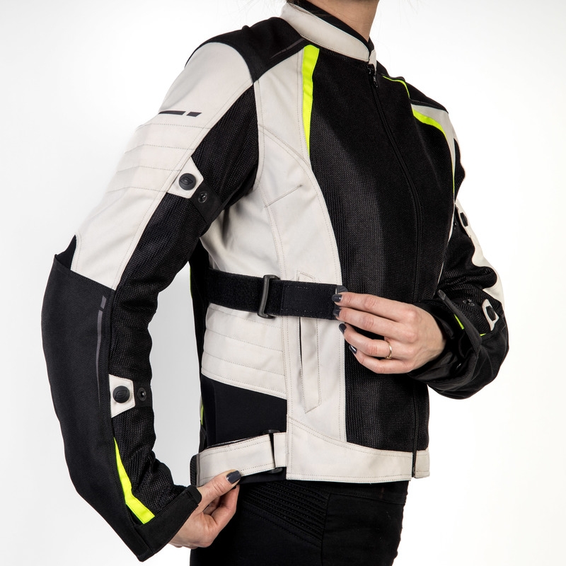 Geaca de motocicletă pentru femei Ozone Flow Black-Gray-Fluo Yellow lichidare