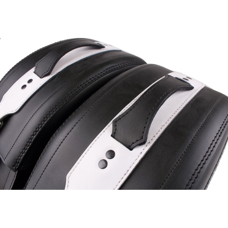 Geamantane din piele pentru motociclete cu încuietoare RSA-S15 negru și alb