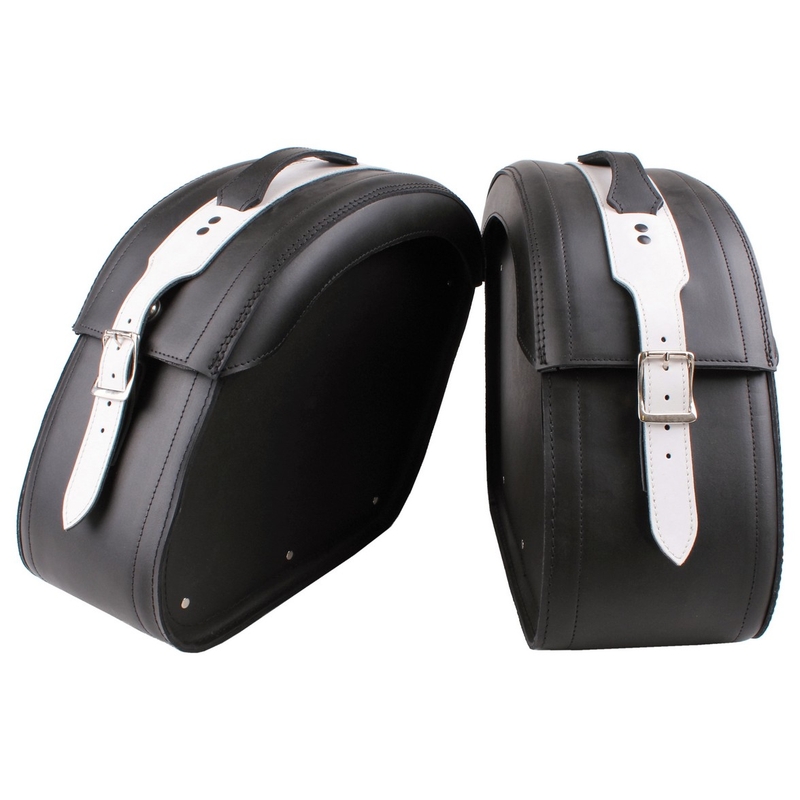 Geamantane din piele pentru motociclete cu încuietoare RSA-S15 negru și alb