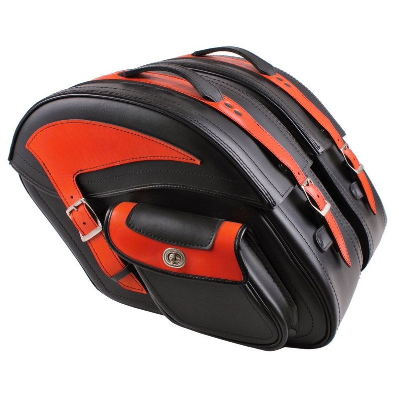 Geamantane din piele pentru motociclete cu încuietoare RSA-S15B negru-portocaliu