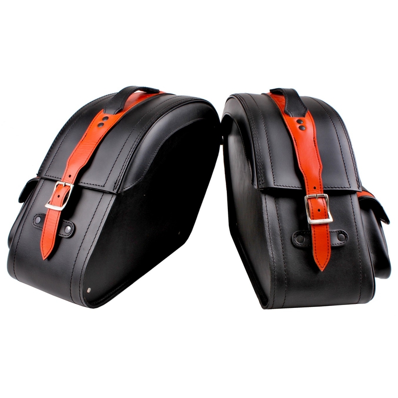 Geamantane din piele pentru motociclete cu încuietoare RSA-S15B negru-portocaliu