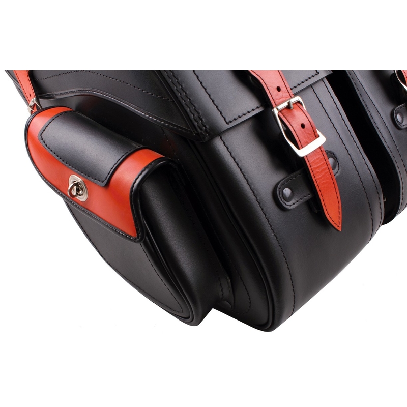 Geamantane din piele pentru motociclete cu încuietoare RSA-S15B negru-portocaliu
