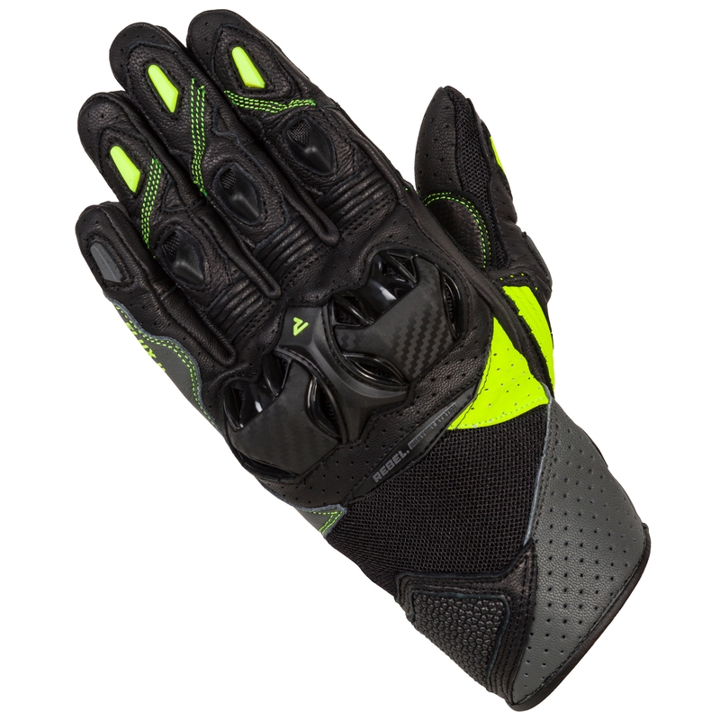 Mănuși de motocicletă Rebelhorn Flux II negru-fluo-galben lichidare