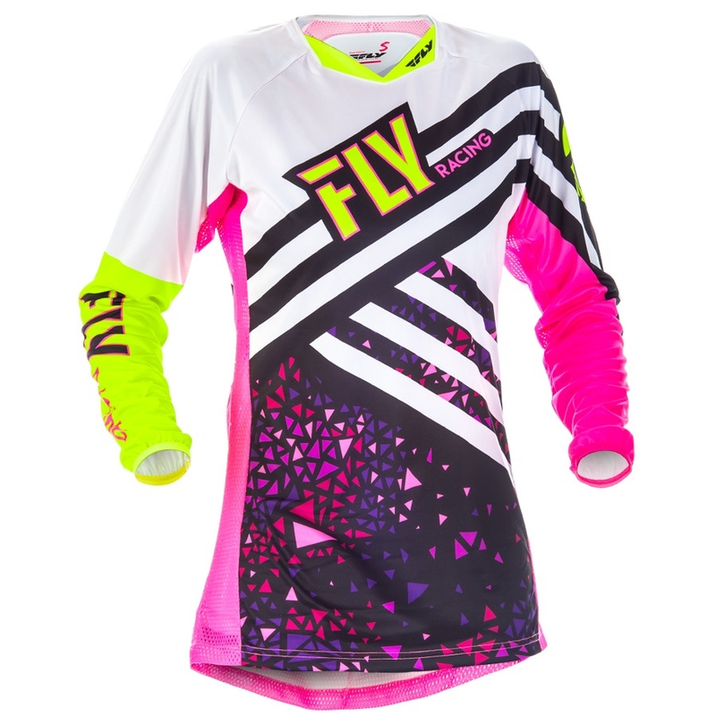 Tricou de motocros pentru femei FLY Racing Kinetic 2018 - USA roz-alb-alb-galben-fluo
