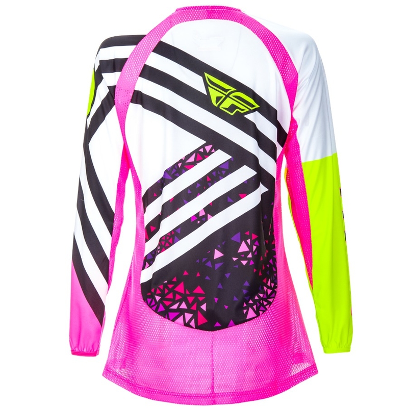Tricou de motocros pentru femei FLY Racing Kinetic 2018 - USA roz-alb-alb-galben-fluo