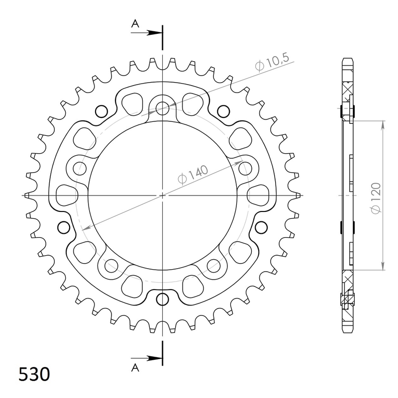 Rear sprocket SUPERSPROX STEALTH auriu 42T, 530