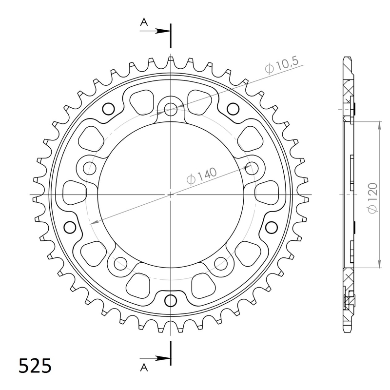Rear sprocket SUPERSPROX STEALTH auriu 42T, 525