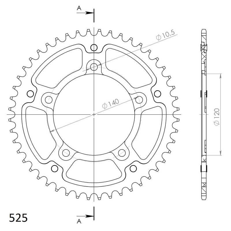Rear sprocket SUPERSPROX STEALTH auriu 47T, 525