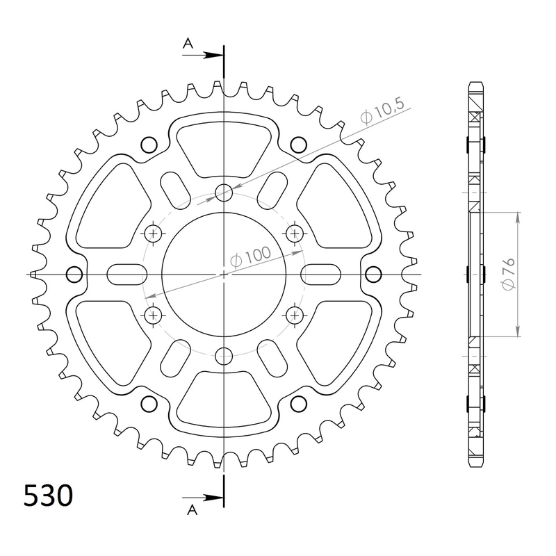 Rear sprocket SUPERSPROX STEALTH Negru 45T, 530