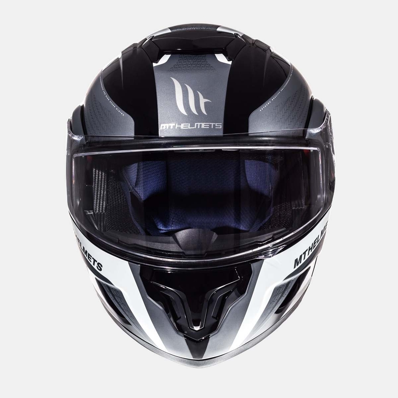 Cască de motociclist MT Atom Tarmac negru mat-alb cu clapetă flip-up lichidare