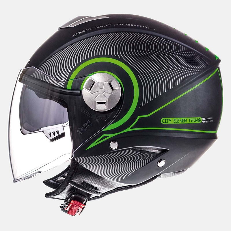 Cască de motocicletă Open MT City Eleven SV Tron Black Matte Fluo Green Vânzare lichidare