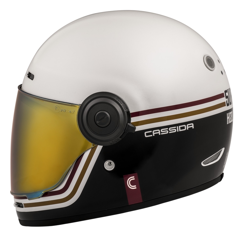 Cască de motociclist Cassida Fibre Super Hooligan Carat integrală alb-negru-roșu-auriu lichidare