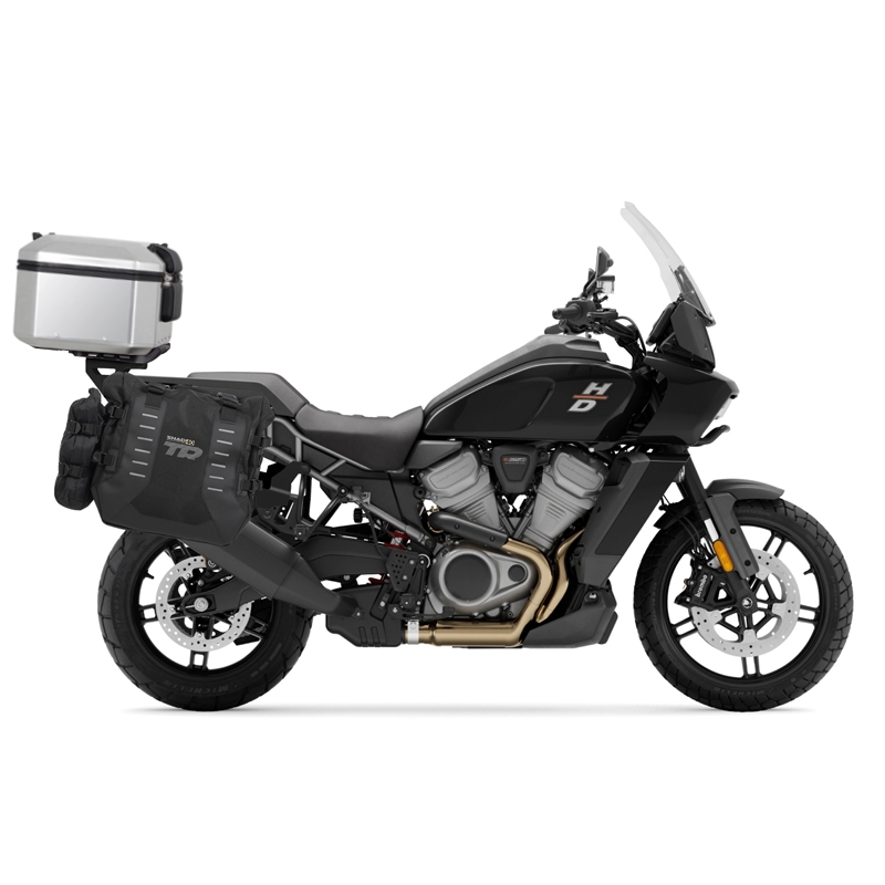 Set complet de genti laterale adventure SHAD TERRA TR40 si topcase din aluminiu SHAD TERRA 55L, incluzand kitul de montaj SHAD Harley Davidson Pan America 1250