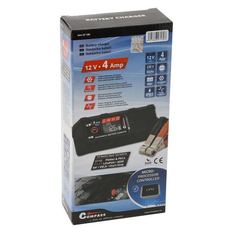 Încărcător cu microprocesor 4Amp 12V PB/GEL/AGM/LiFePO4 Afișaj LCD