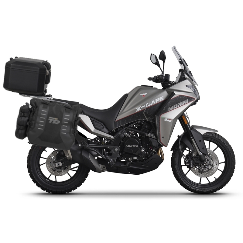 Set complet de genti laterale adventure SHAD TERRA TR40 si topcase din aluminiu SHAD TERRA BLACK 37L, incluzand kitul de montaj SHAD Moto Morini X-Cape 649