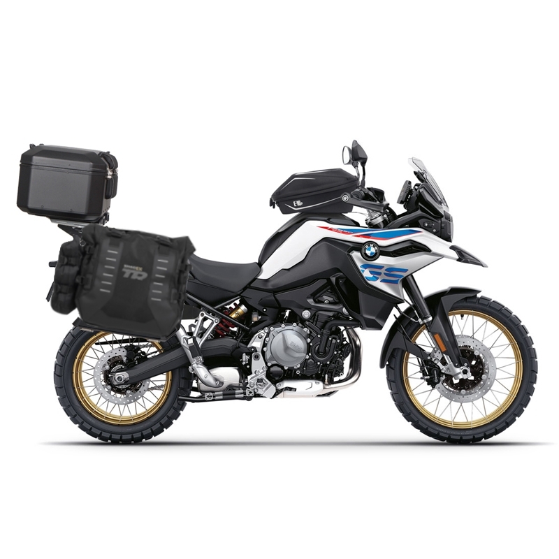 Set complet de genti laterale adventure SHAD TERRA TR40 si topcase din aluminiu SHAD TERRA BLACK 48L, incluzand kitul de montaj SHAD BMW F750 GS / F850 GS