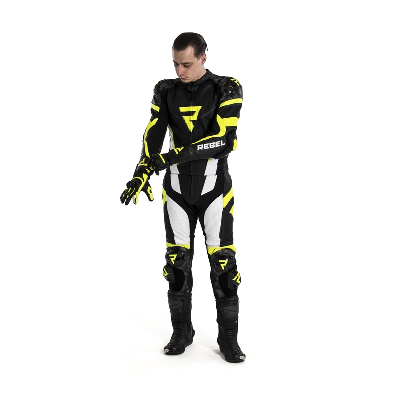 Salopetă de motocicletă Rebelhorn Rebel Black-White-Fluo Yellow lichidare