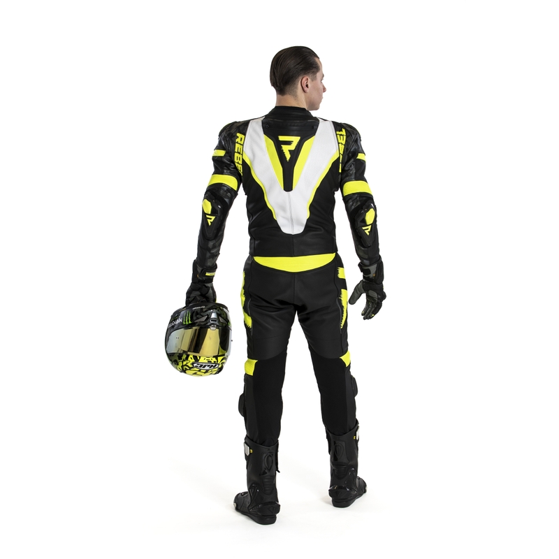 Salopetă de motocicletă Rebelhorn Rebel Black-White-Fluo Yellow lichidare