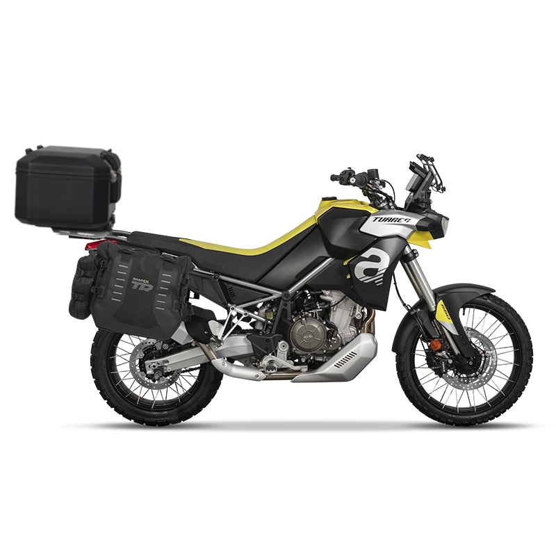 Set complet de genti laterale adventure SHAD TERRA TR40 si topcase din aluminiu SHAD TERRA BLACK 48L, incluzand kitul de montaj SHAD Aprilia Tuareg 660
