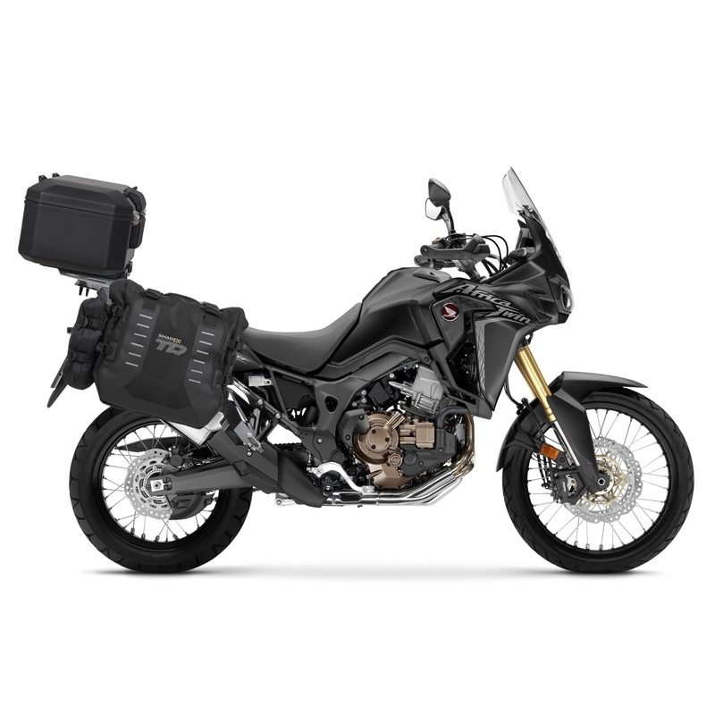Set complet de genti laterale adventure SHAD TERRA TR40 si topcase din aluminiu SHAD TERRA BLACK 48L, incluzand kitul de montaj SHAD HONDA CRF 1000 Africa Twin