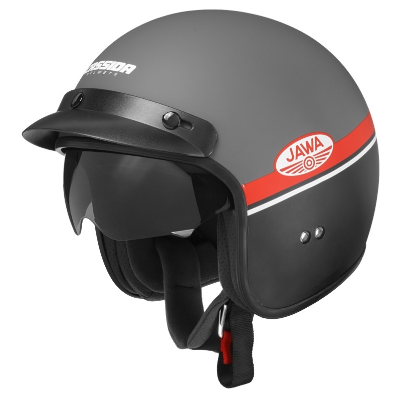 Casca de motocicletă deschisă Cassida Oxygen Jawa OHC gri-negru-roșu-alb lichidare