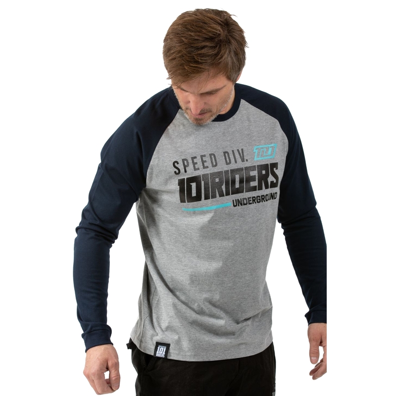 Tricou 101 Riders Total gri-albastru - mânecă lungă lichidare