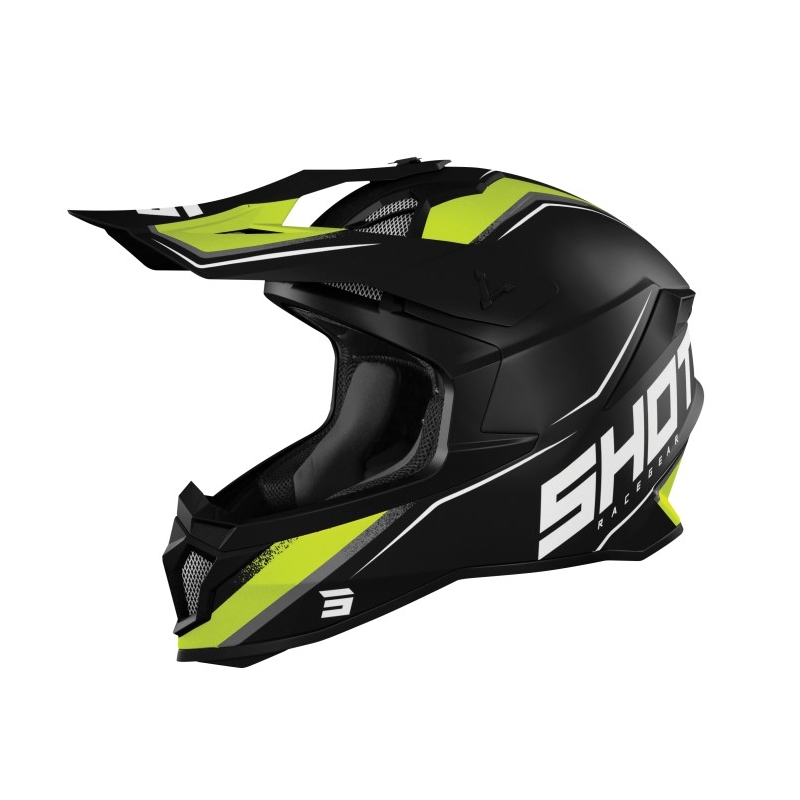Cască de motocross Shot Lite Prism negru-alb-alb-fluo galben
