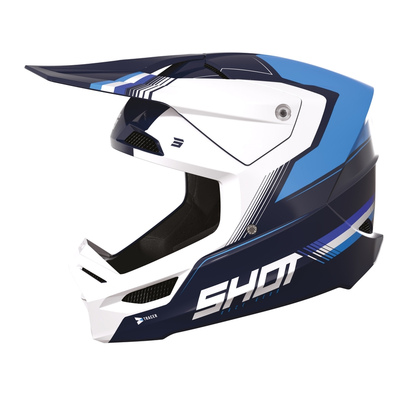 Motocross Casca Shot Race Tracer alb-albastru lichidare