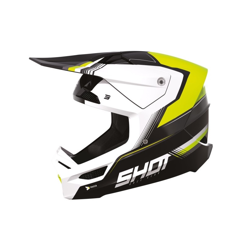 Cască de motocros Shot Race Tracer alb-negru-galben-fluo lichidare