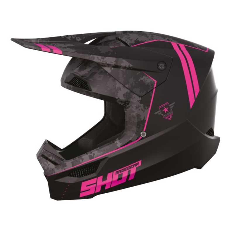 Cască de motocross Shot Furious Army negru-gri-roșu-roz