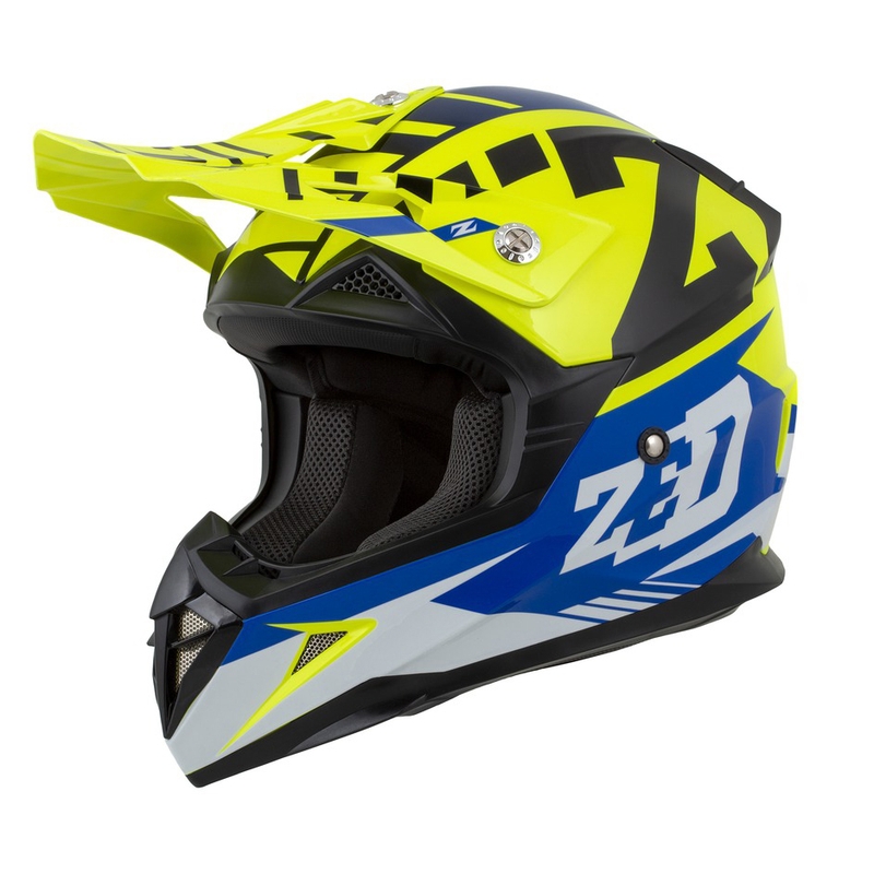 Cască de motocros ZED X1.9 albastru-fluo-galben-negru-alb