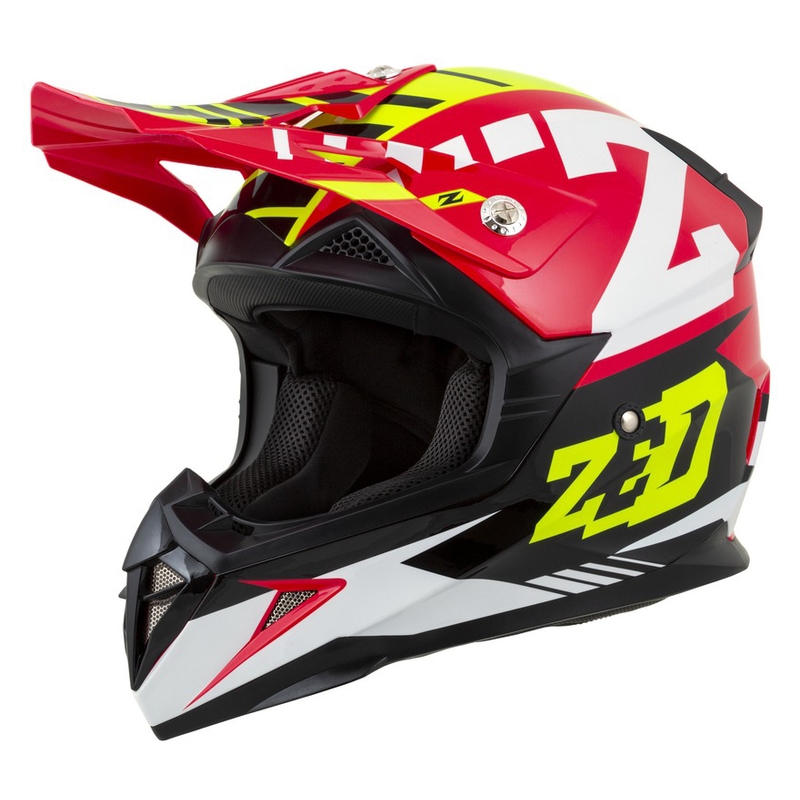Cască de motocross pentru copii ZED X1.9D roșu-fluo-galben-negru-alb