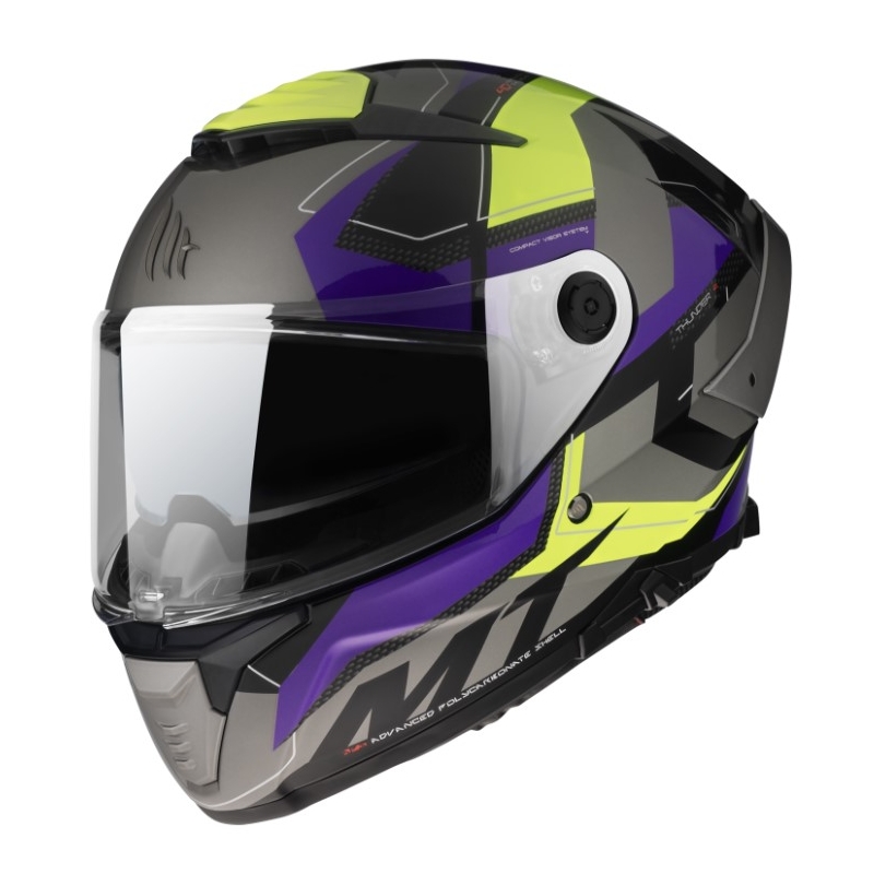 Cască de motociclist integrală MT Thunder 4 SV Valiant B2 gri-albastru-galben-fluo