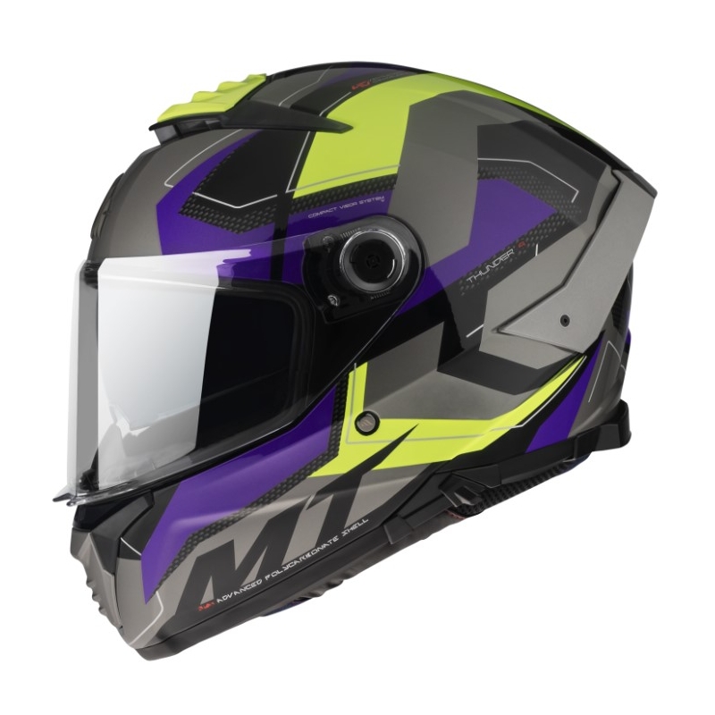 Cască de motociclist integrală MT Thunder 4 SV Valiant B2 gri-albastru-galben-fluo