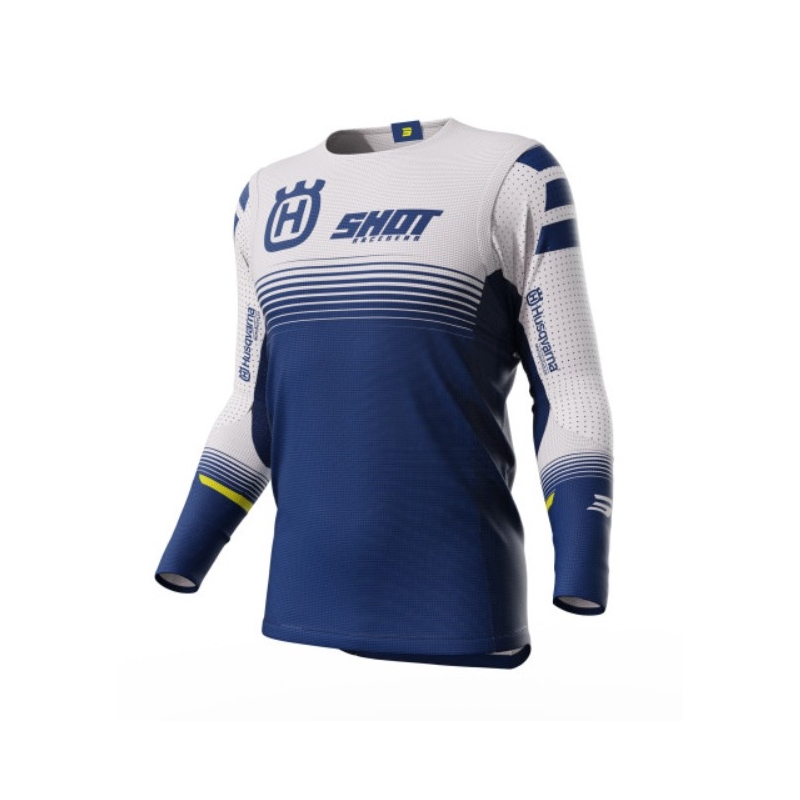 Tricoul de motocros Shot Aerolite Husqvarna LE 2023 alb-albastru lichidare