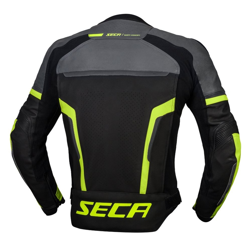 Geacă de motocicletă din piele SECA Hooligan gri-galben-fluo lichidare