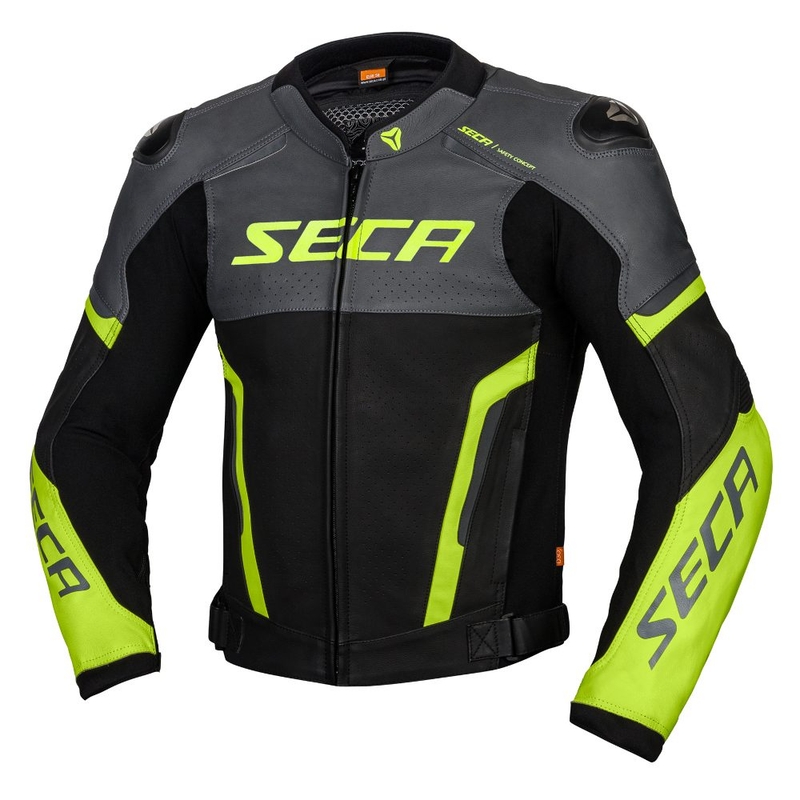 Geacă de motocicletă din piele SECA Hooligan gri-galben-fluo lichidare