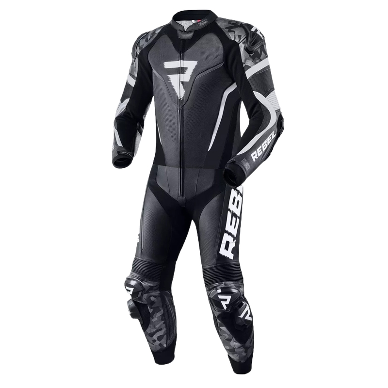 Costum moto Rebelhorn Rebel alb-negru